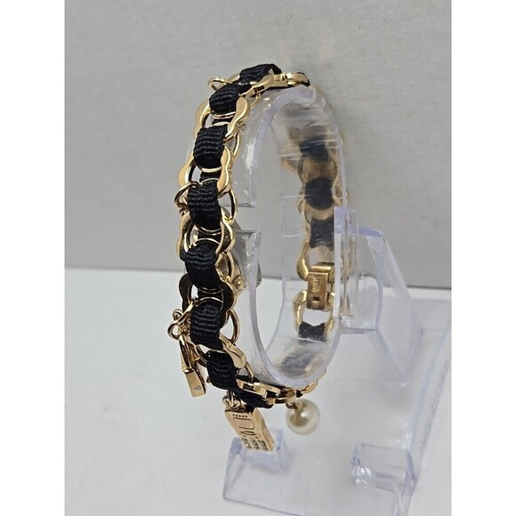 Anne Klein Charm Bracelet Watch Gold Tone Black Chain Purse Charms New Battery - Picture 2 of 9